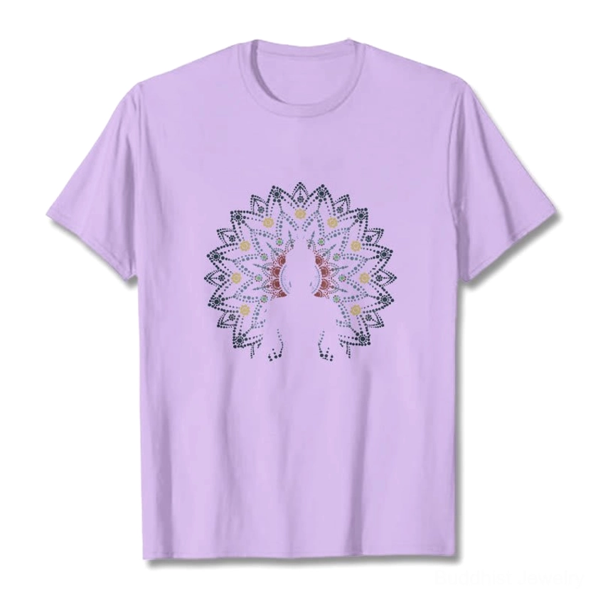 Light cyan Buddhist mandala Buddha t-shirt front view spiritual graphic print display