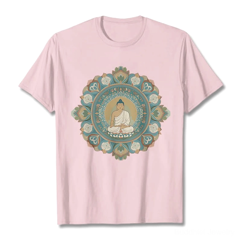 Mandala buddha t-shirt fabric texture and material quality 100 percent cotton close-up