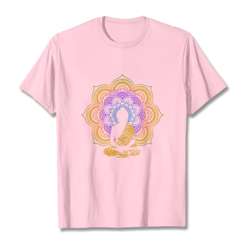 Light grey mandala Buddha enlightenment T-shirt unisex crew neck casual meditation wear