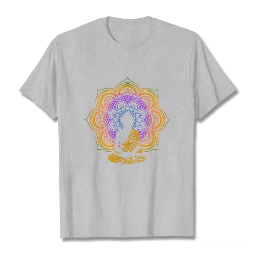 Light grey mandala Buddha T-shirt crew neck unisex fit spiritual fashion everyday wear