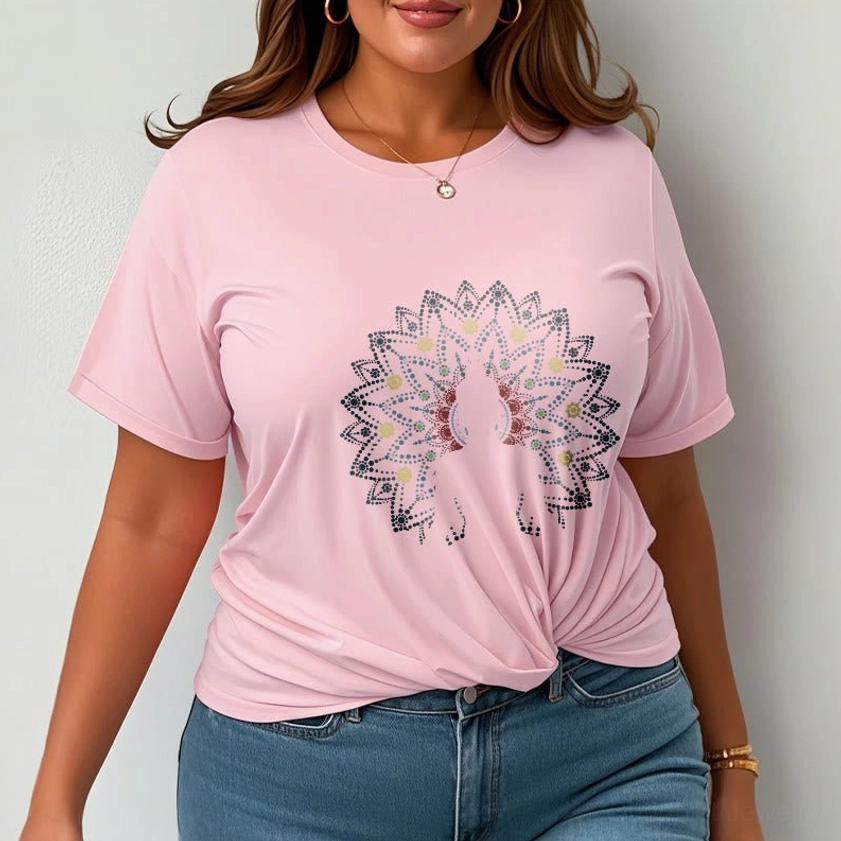 Light grey mandala Buddha t-shirt front view showing design clarity and print definition