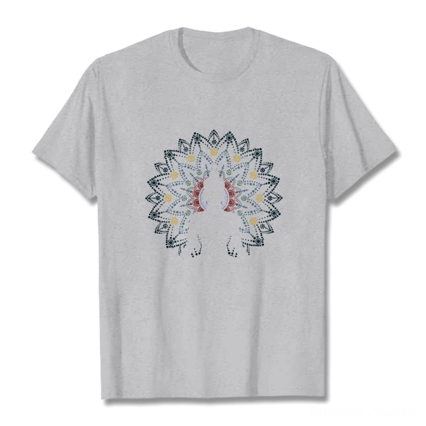Light grey Buddhist mandala Buddha t-shirt multiple angles showcase design versatility