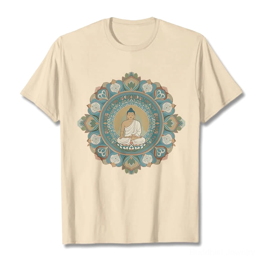 Mandala buddha spiritual t-shirt size chart and fabric details specification guide