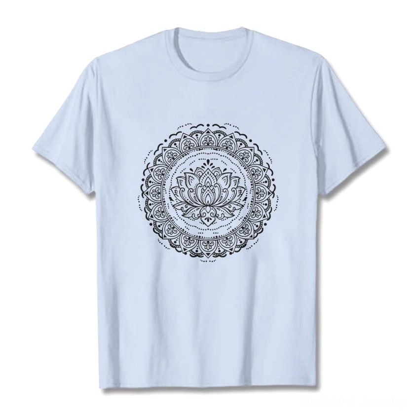 Buddhist mandala lotus t-shirt collection all colors displayed flat lay