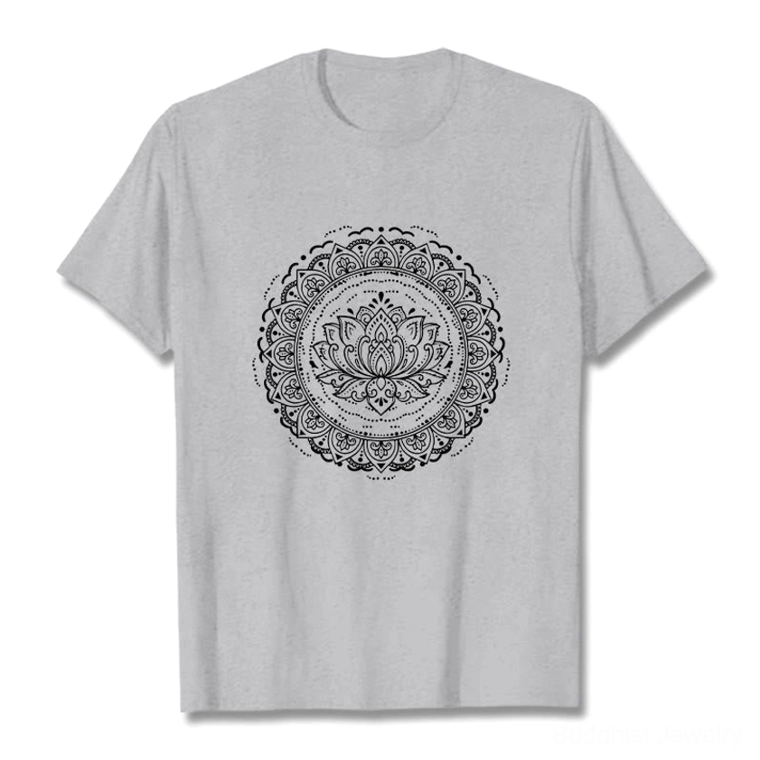 Premium 100% cotton mandala lotus buddhist t-shirt fabric quality detail