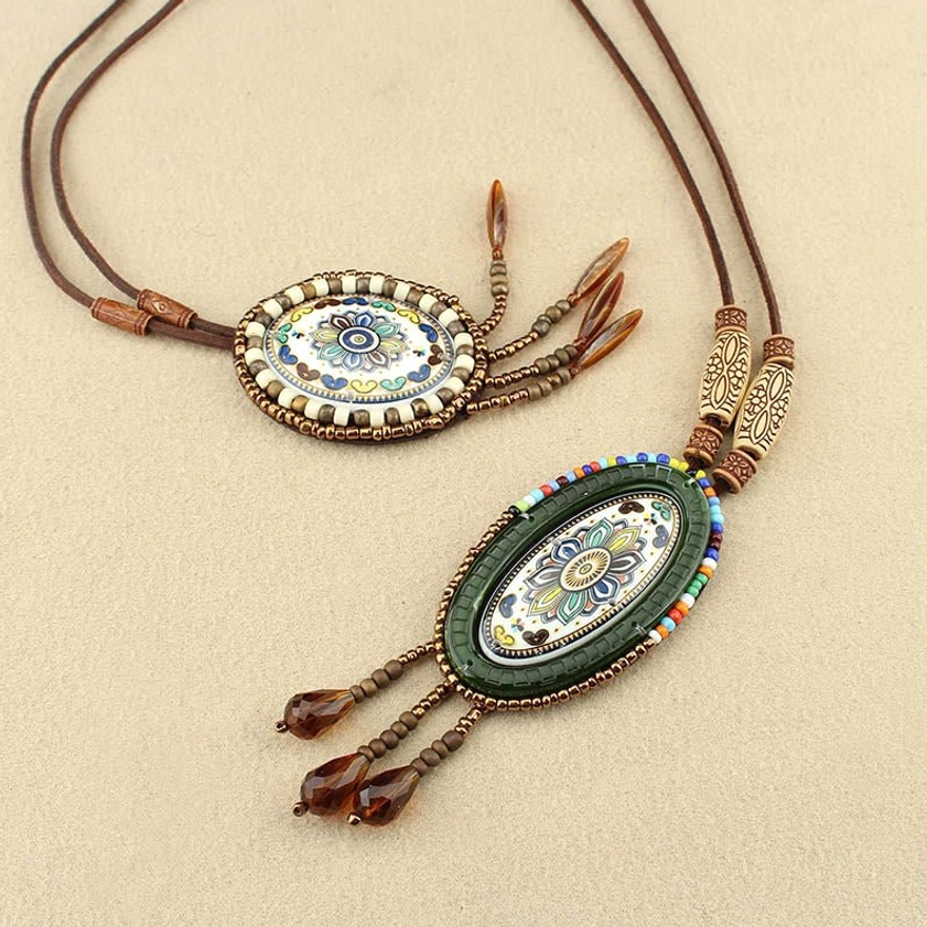 Mandala necklace pendant showcasing intricate beadwork and protective spiritual energy for mindfulness practice