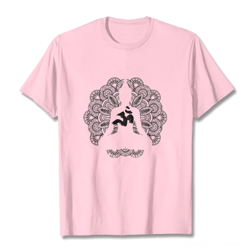 Black mandala om symbol buddhist graphic tee sleeve detail quality print
