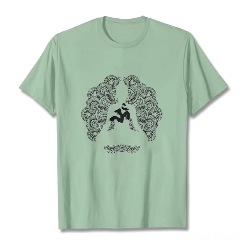 Mandala om symbol buddhist t-shirt back view solid color unisex fit