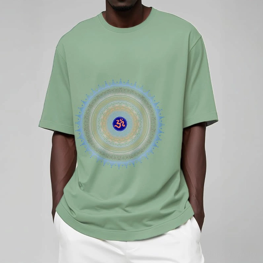 Premium quality Buddhist mandala t-shirt with sacred OM design, eco-friendly cotton spiritual apparel