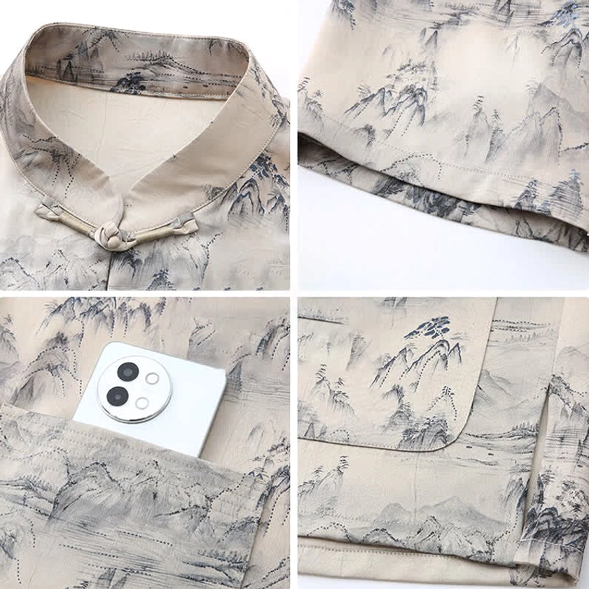 Mandarin Collar Detail with Traditional Frog Button - Zen Meditation Shirt Close-up