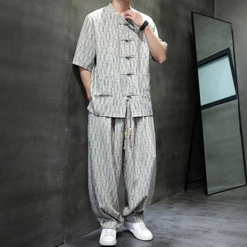 Men's mandarin collar set layered styling - how to wear with undershirt for versatile looks