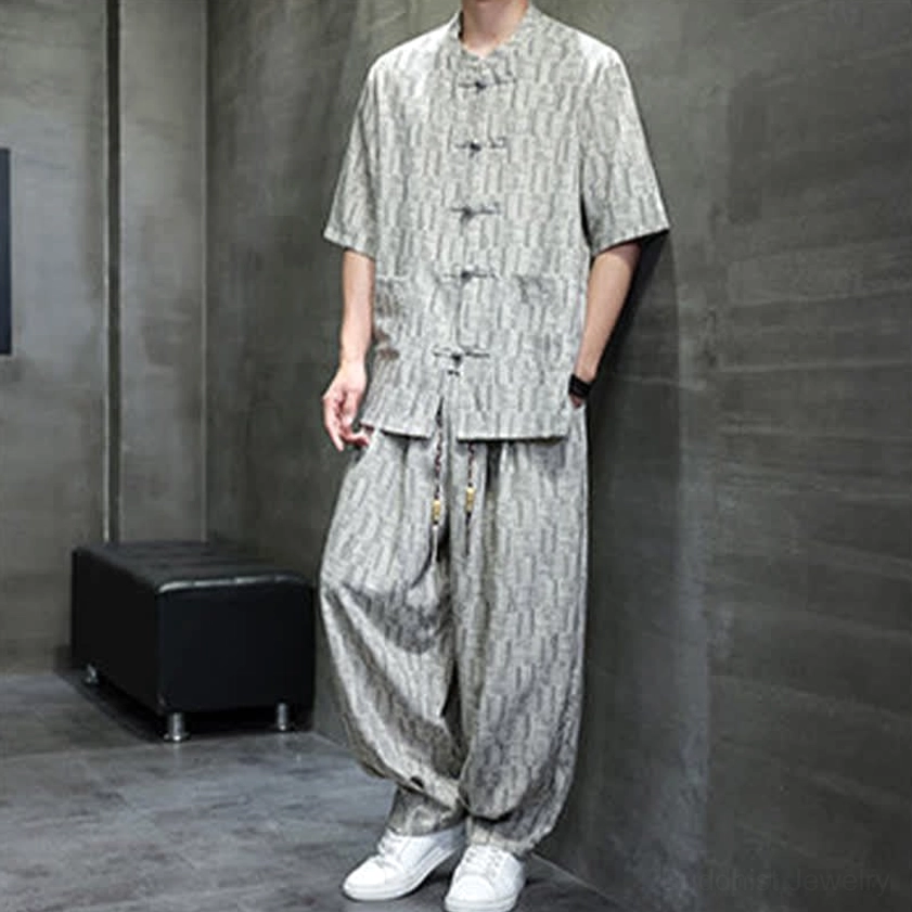 Men's mandarin collar short sleeve shirt - comfortable fit for summer and casual occasions