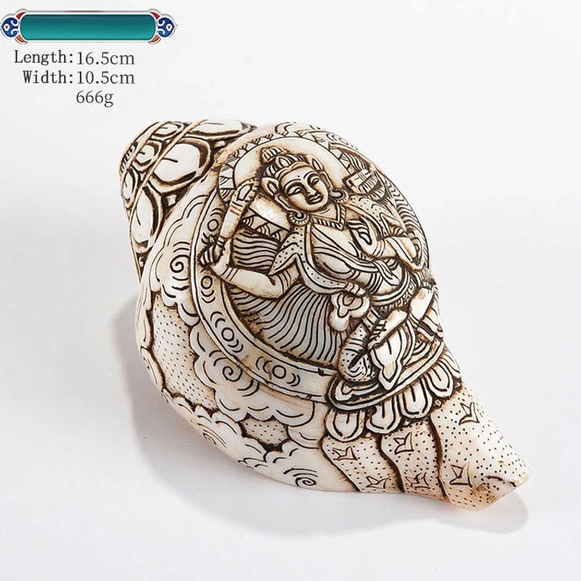 Manjushri Bodhisattva Engraved Buddhist Conch Shell Sculpture for Wisdom and Clarity