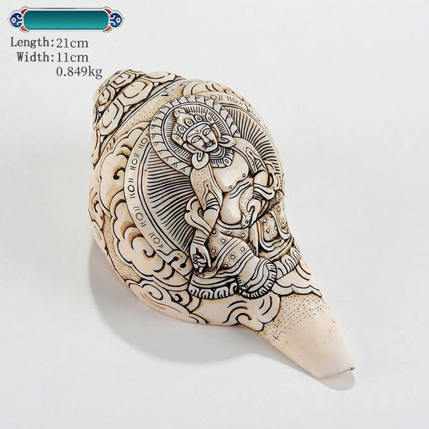 Manjushri Engraved Buddhist Conch Shell Sculpture for Enhanced Wisdom and Mental Clarity