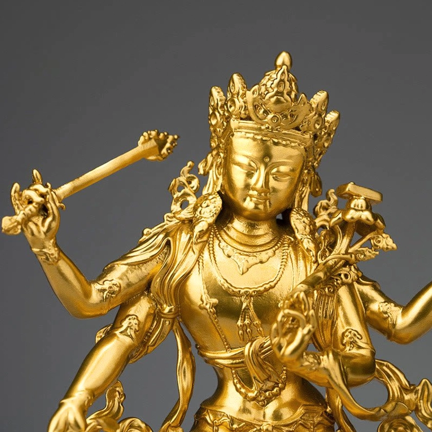 Four-armed Manjusri Bodhisattva classic gold finish copper statue all sizes