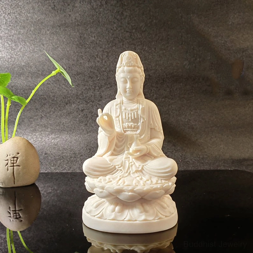 Two-piece Manjusri and Samantabhadra set 10x7.5x5cm - ivory fruit bodhisattva pair
