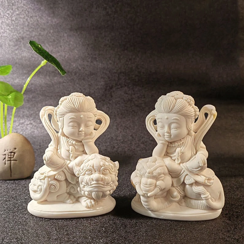 Manjusri and Samantabhadra pair 10x7.5x5cm each - matching ivory fruit bodhisattva set
