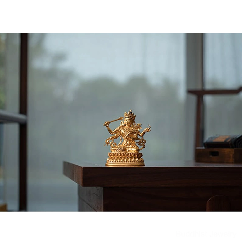 Manjusri Bodhisattva gold statue small size desktop meditation space