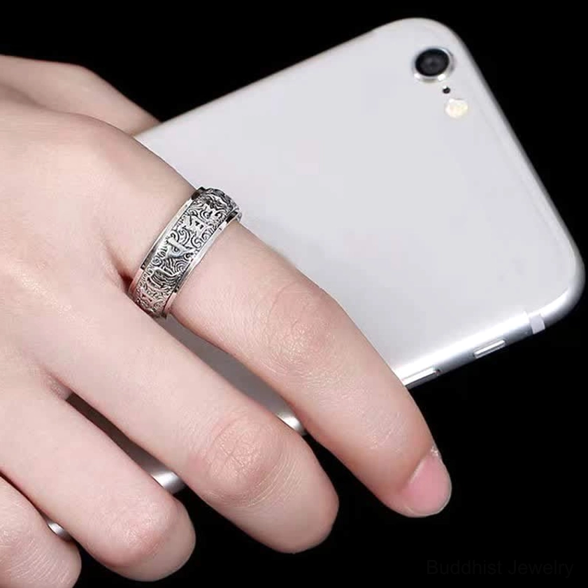 Om Mani Padme Hum copper ring worn on hand showing wearable comfort and daily spiritual use
