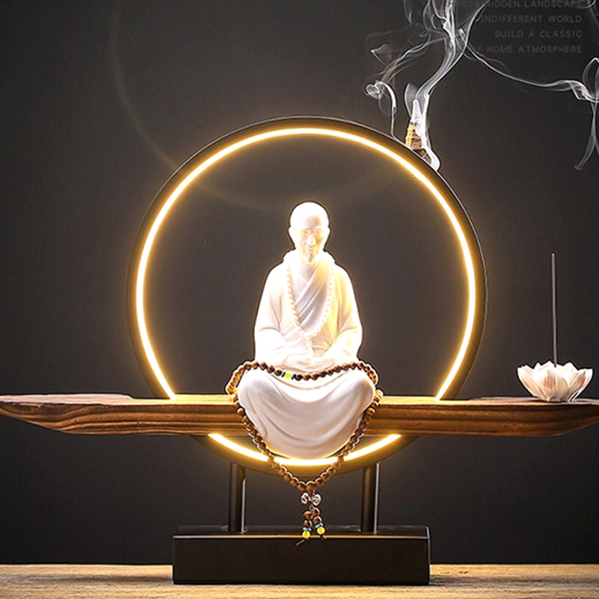 Master Hongyi Buddhist incense burner with compact ceramic design and LED circular halo