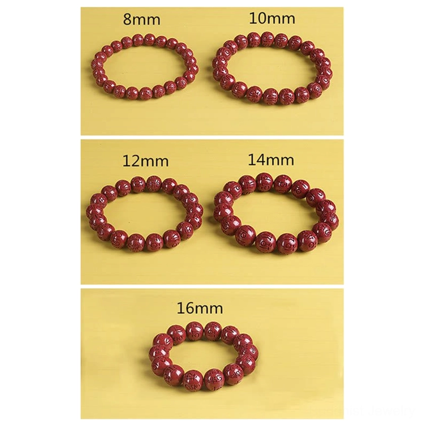 Red matte finish cinnabar beads bracelet with carved Pixiu charms for spiritual energy