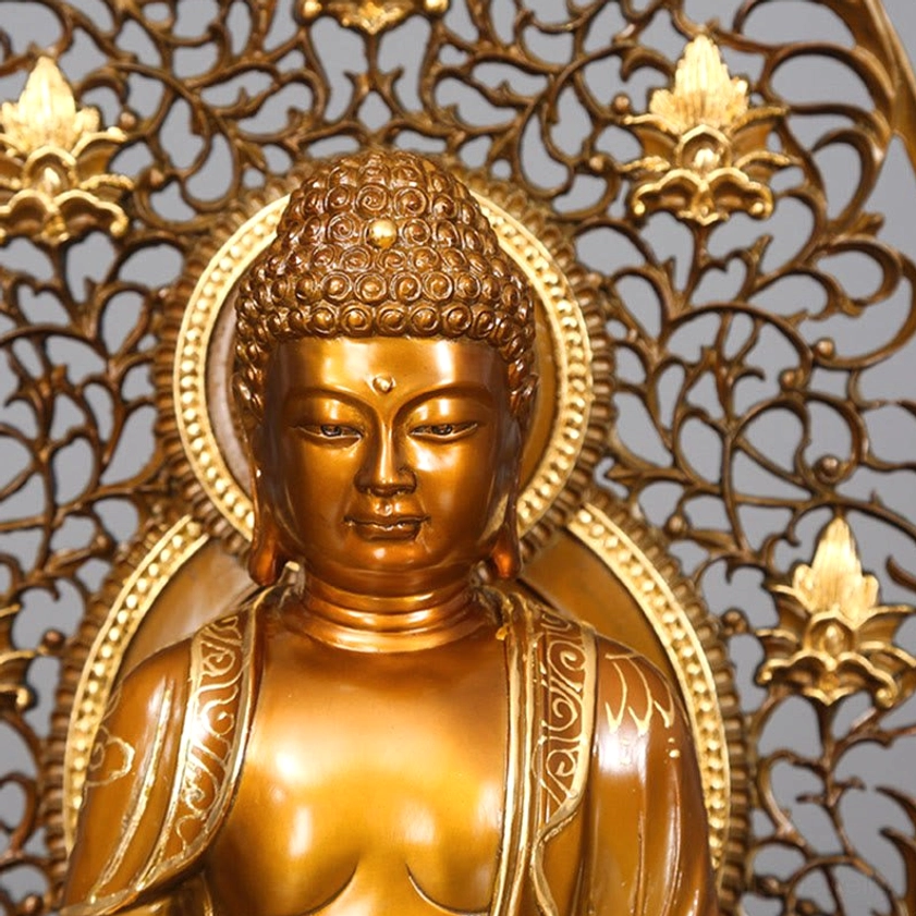 Medicine Buddha handcrafted copper figurine 24x23x45cm - Sacred healer statue for altar and meditation space