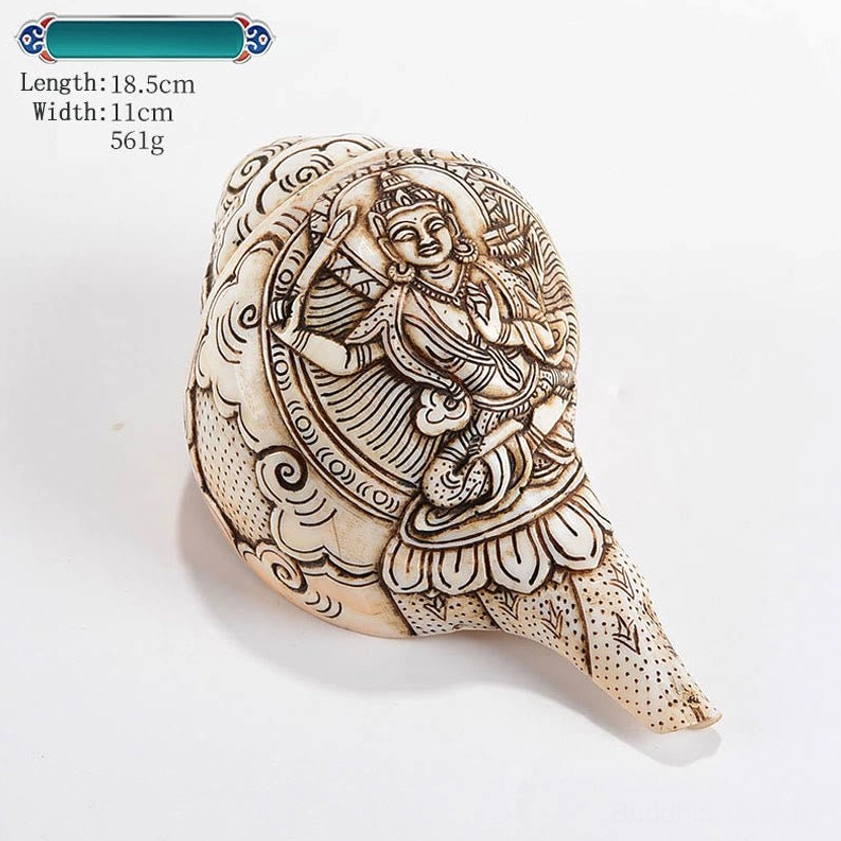Medicine Buddha Hand-Carved Conch Shell Sculpture with Healing Energy Engraving