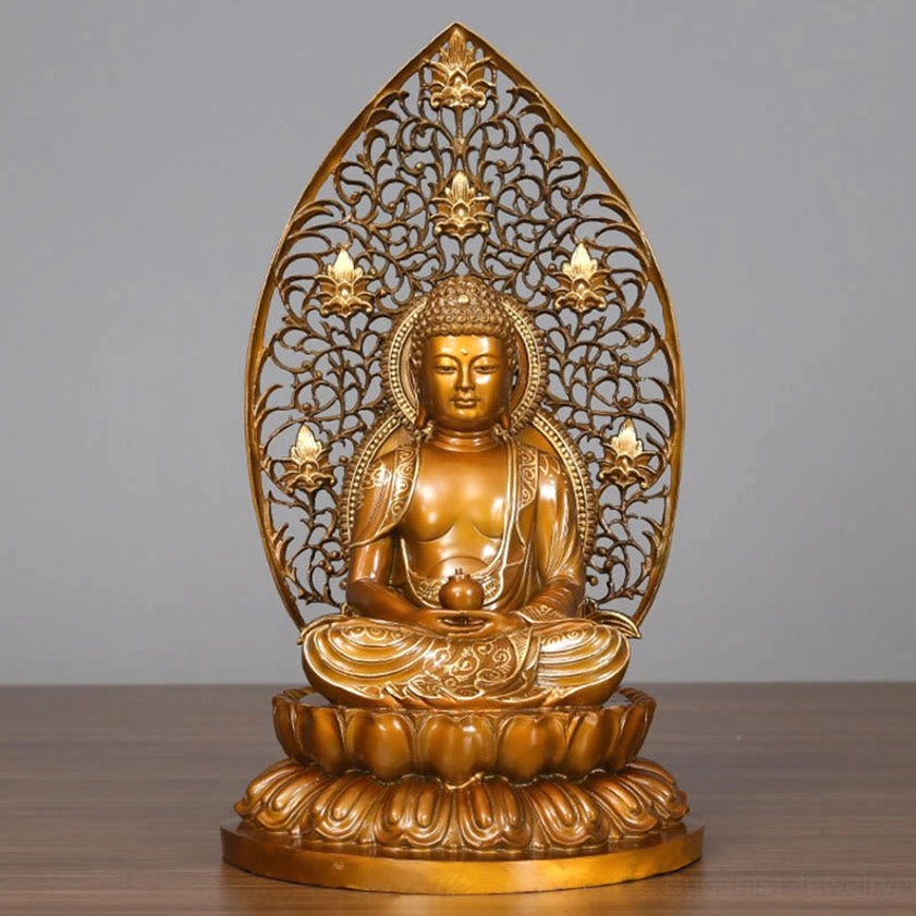 Medicine Buddha handcrafted copper figurine - 24x23x45cm sacred healer statue for spiritual practice and home altar