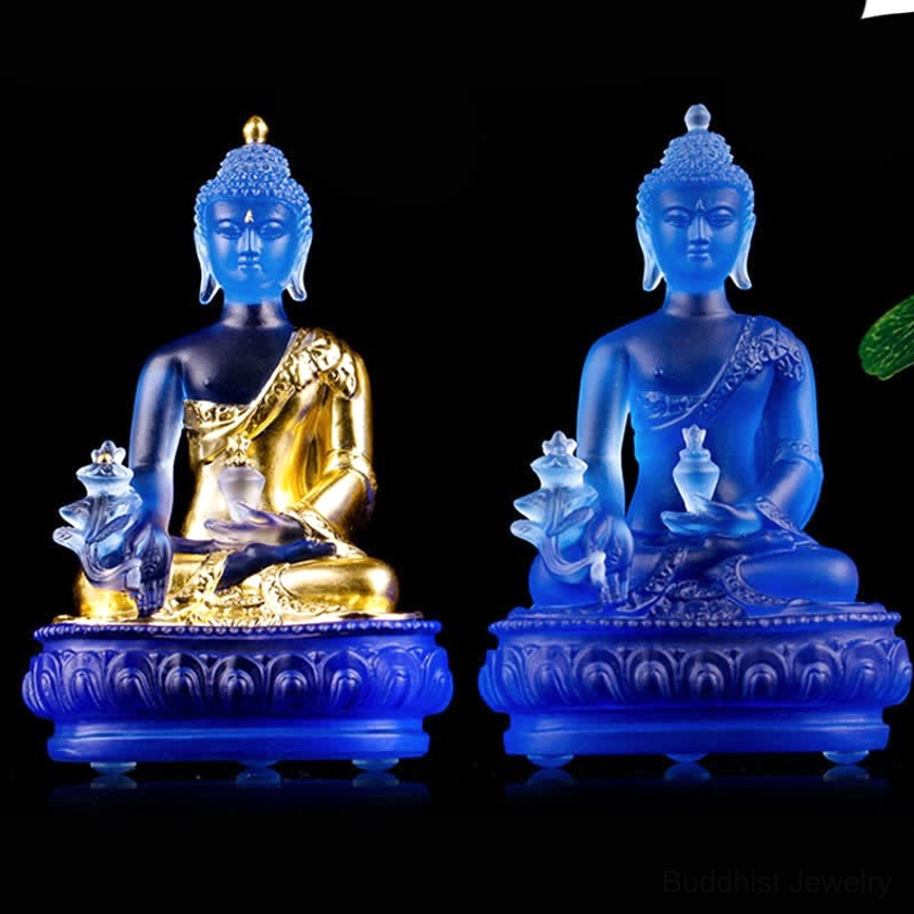 Medicine Buddha Liuli crystal statue gift presentation packaging, handmade art piece ready for special occasions and gifting