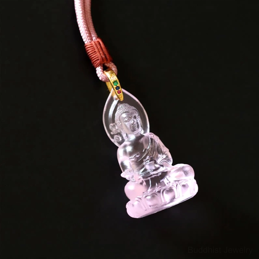 Medicine Buddha necklace product shot showing complete cord length and pendant proportions on neutral background
