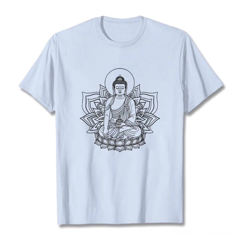 Light cyan Medicine Buddha lotus print t-shirt flat lay color variant studio photo