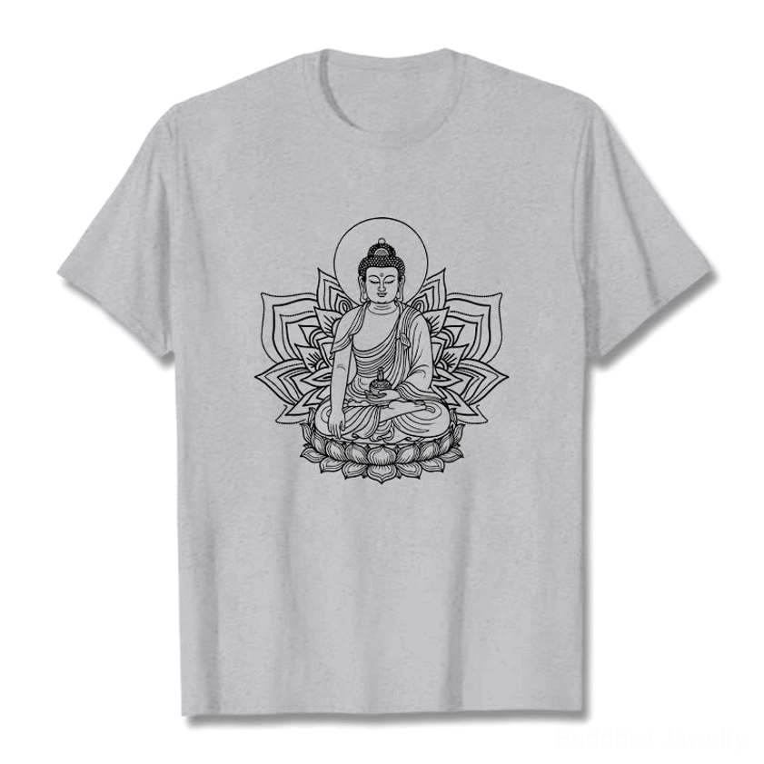 Light grey Medicine Buddha lotus t-shirt flat lay studio view color option showcase