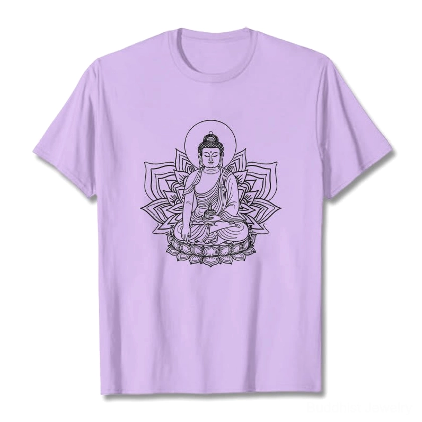 Medicine Buddha Buddhist spiritual t-shirt worn for daily mindfulness and inner peace