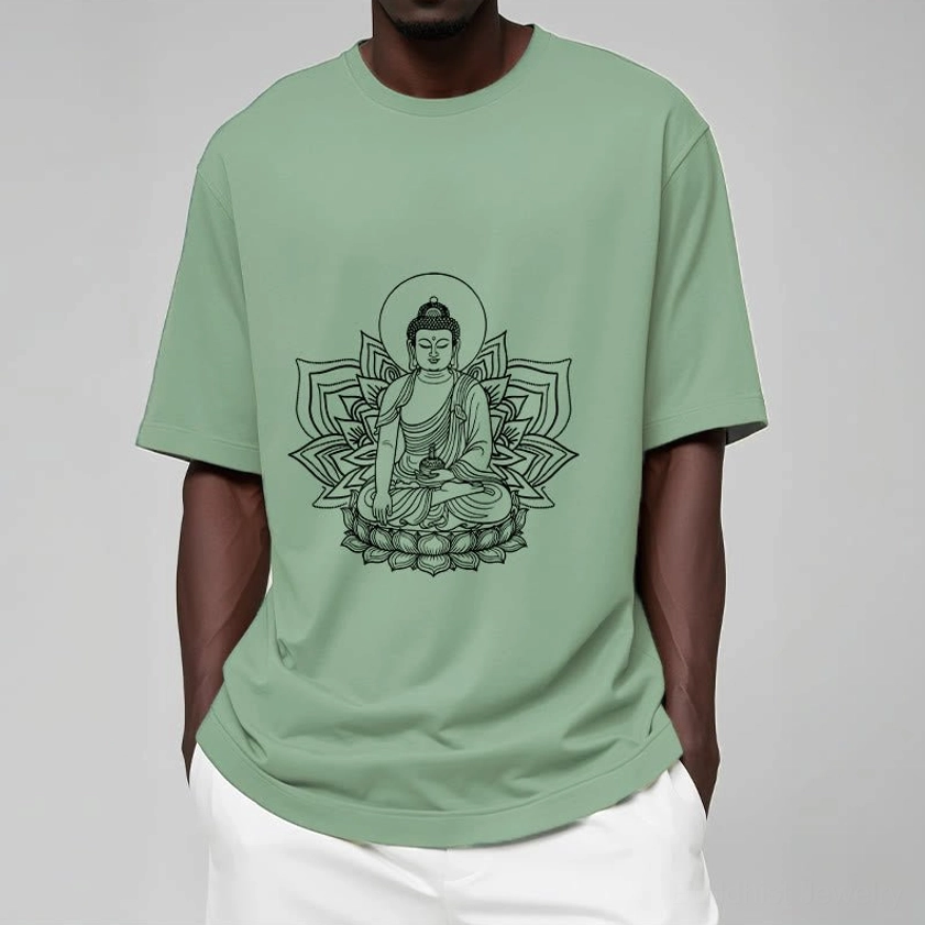 Handcrafted Medicine Buddha lotus pedestal t-shirt white ink print quality showcase