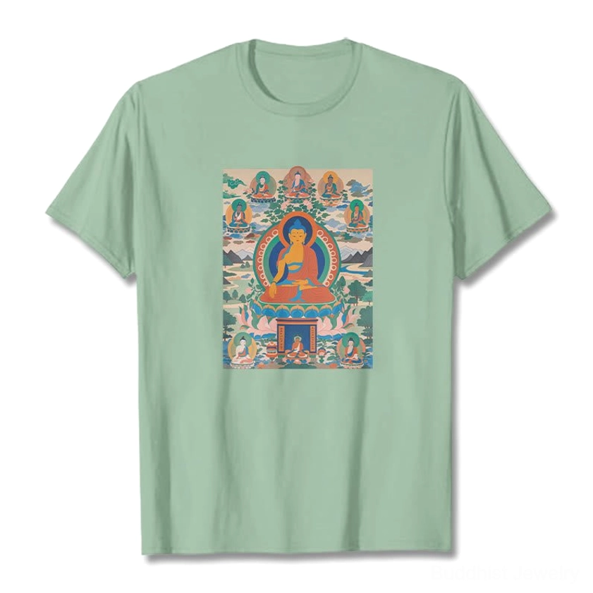 Medicine Buddha cotton t-shirt sustainable eco-friendly handmade Buddhist apparel