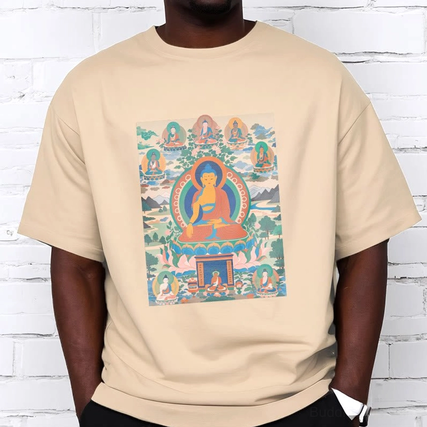 Buddhist Medicine Buddha spiritual thangka artwork on premium cotton unisex t-shirt