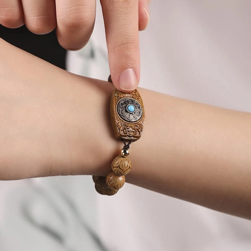 Meditation bracelet with Om Mani Padme Hum mantra beads for spiritual practice