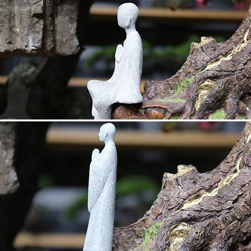 Meditation Buddha Statue 15.5cm Clasped Hands Sandstone Home Altar Decor