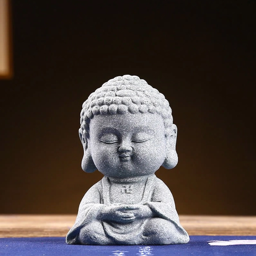 Meditation Buddha figurine 6.7 inches height natural sandstone material authentic Buddhist spiritual sculpture