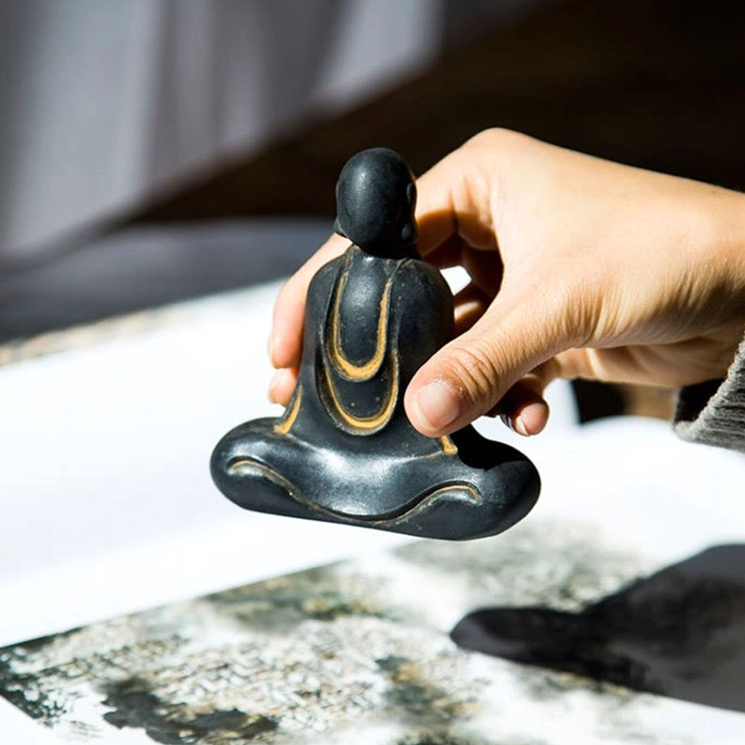 Meditation Buddha ornament with natural material texture and spiritual symbolism for home altar