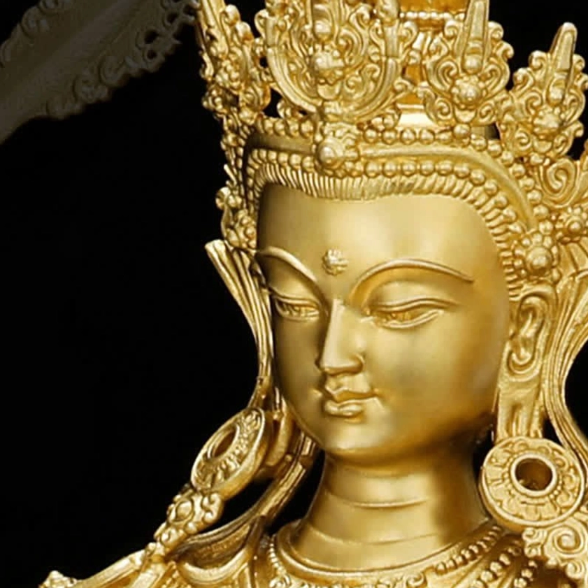 Buddhist statue for meditation and mindfulness with hand-cast copper and authentic lotus base design