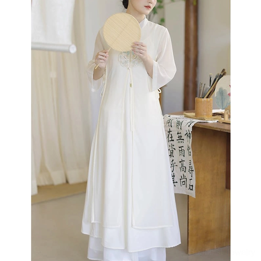 Premium chiffon meditation dress back view showing breathable fabric and flowing silhouette for spiritual practice