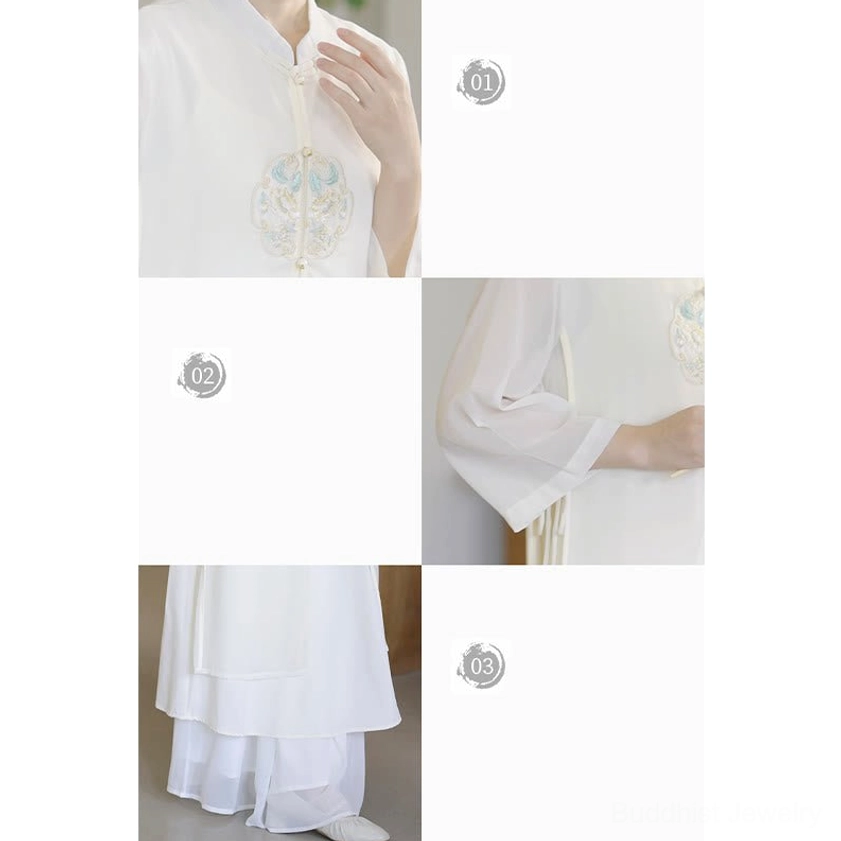Off-white chiffon meditation dress fabric texture highlighting premium breathable material for spiritual practice