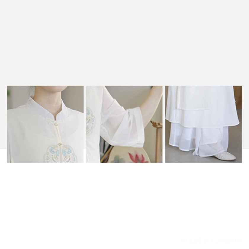Embroidered meditation dress hem and length detail showing regular length design for meditation and yoga practice