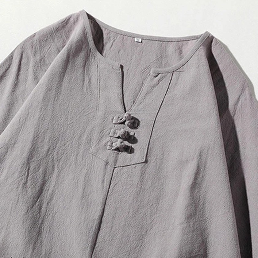 Men's meditation clothing fabric close-up - natural linen texture and breathability