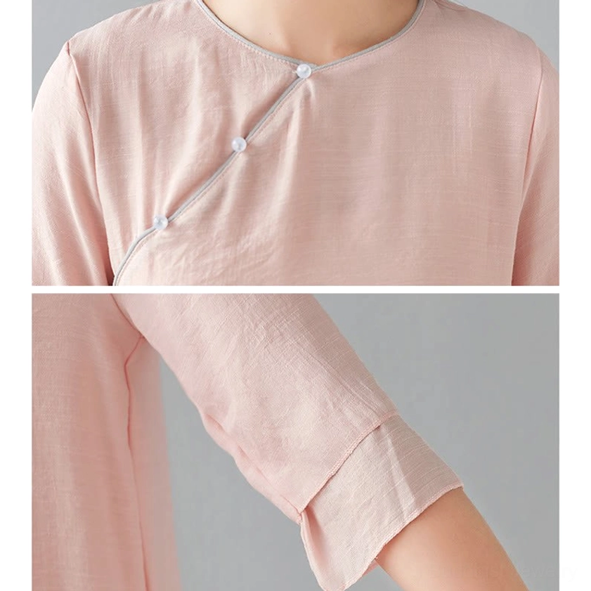 Bottom detail of meditation linen wide-leg pants showing hem and full-length silhouette for comfortable practice wear