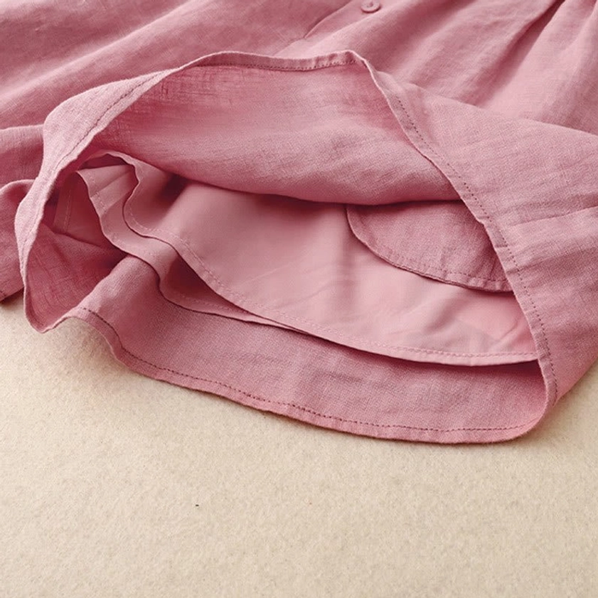 Meditation lounge set back detail showing shirt hem and shorts waistband construction and fit