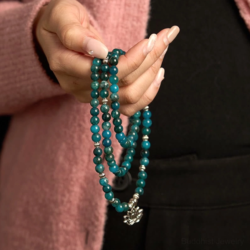Meditation mala bracelet apatite beads with spiritual symbol pendant for yoga practice