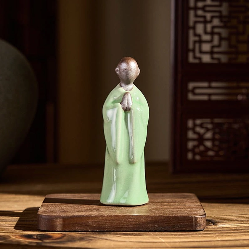 Meditation monk ceramic figurine handcrafted artisan spiritual practice aid