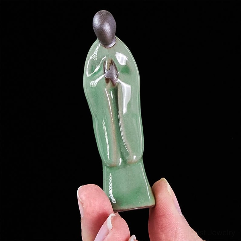 Meditation monk ceramic statue small portable size spiritual gift collection